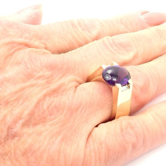 Authentic! Cartier Tankissi 18k Yellow Gold Diamond Large Amethyst Ring Paper - Picture 10 of 10